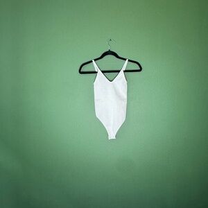 Free People Intimately White Ribbed Thong Bodysuit Size M/L